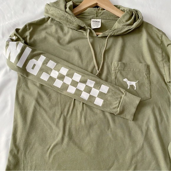 VS Pink Checkered Print Sleeve Hoody T-Shirt - Picture 3 of 12